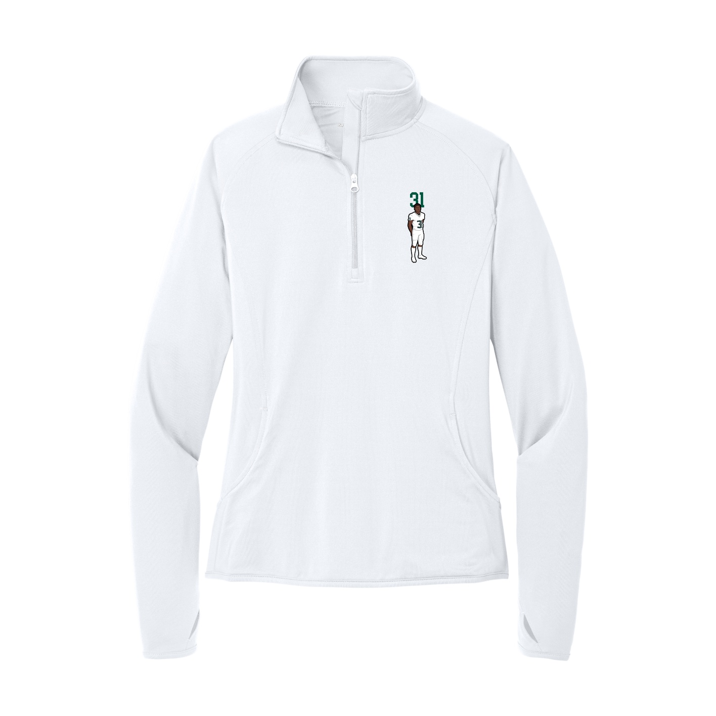 Women's Q-Zip Pullover — Number Top in White