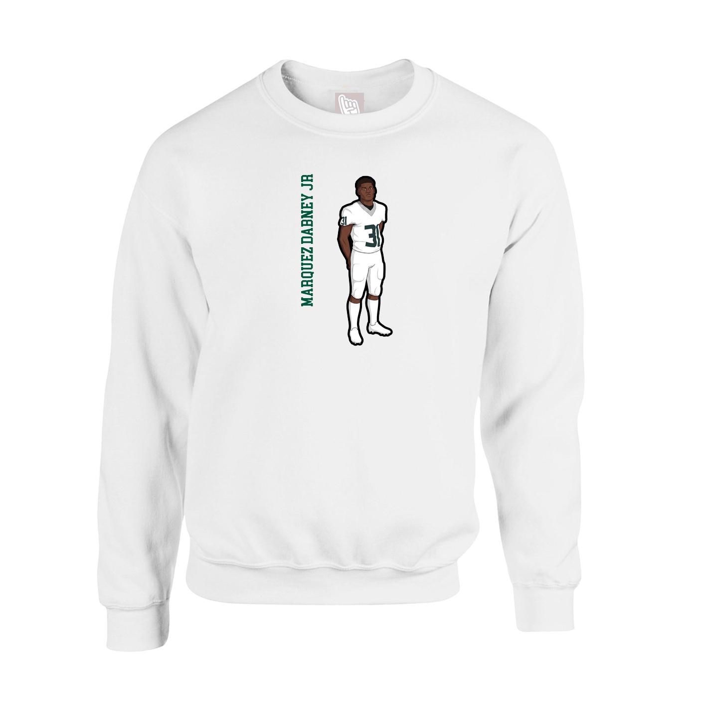 Fleece Crew — Name Vertical in White