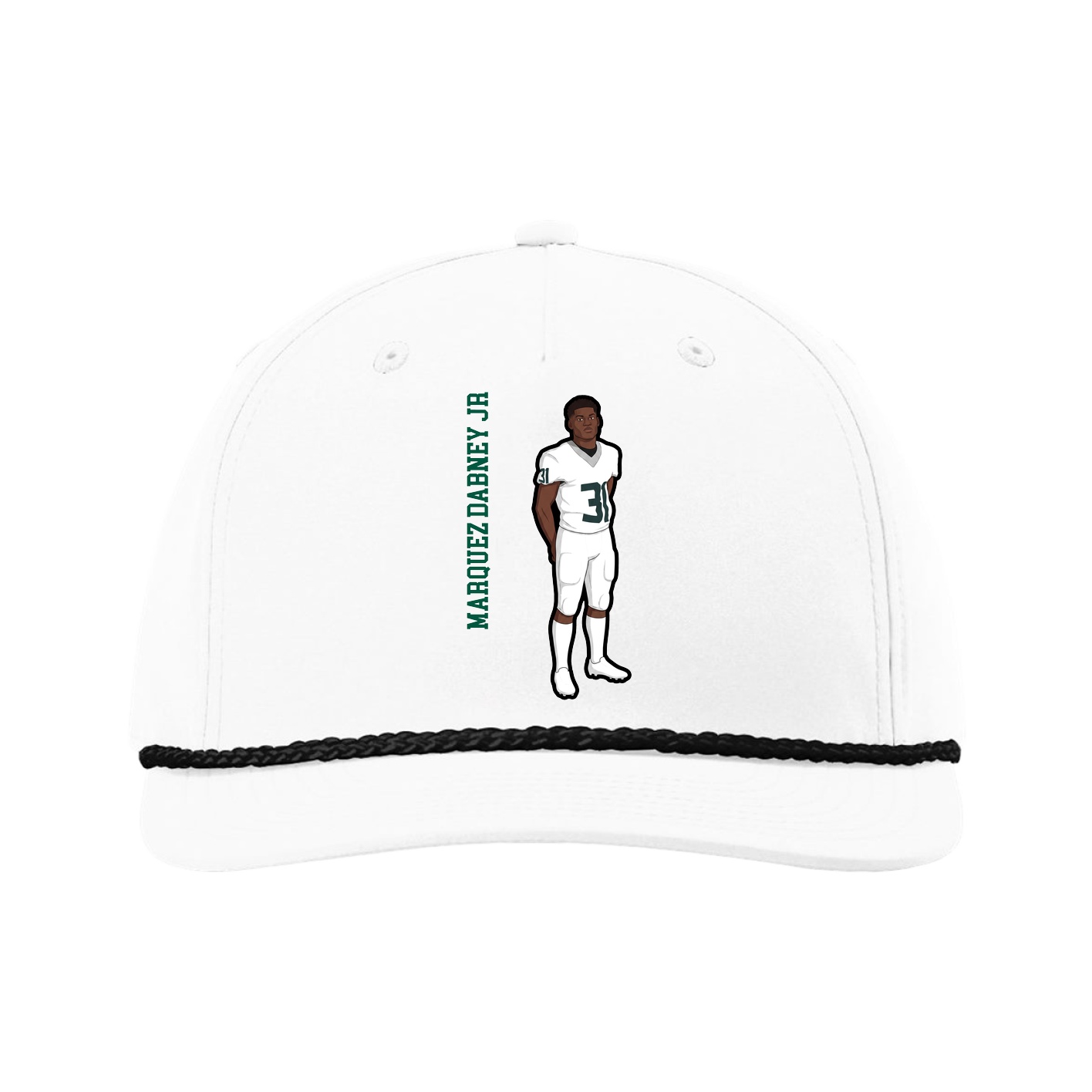 Five-Panel Classic Rope Cap — Name Vertical in White