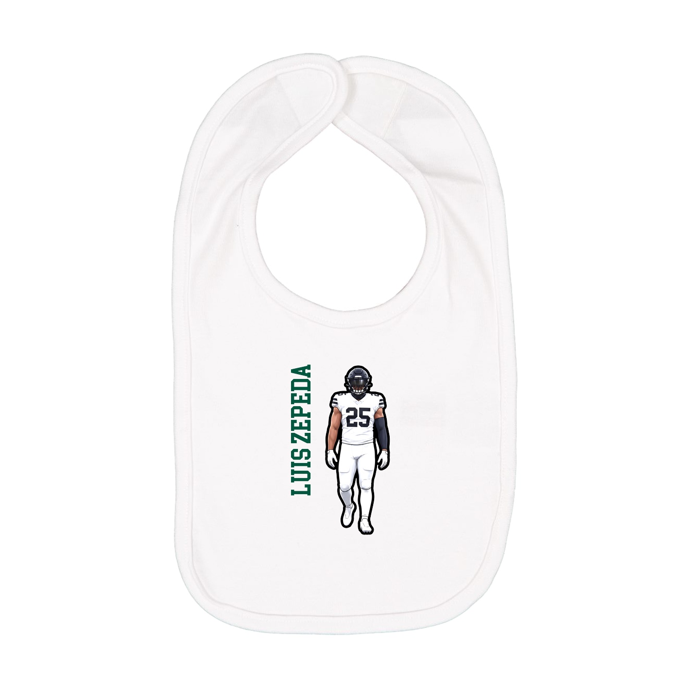 Infant Bib — Name Vertical in White
