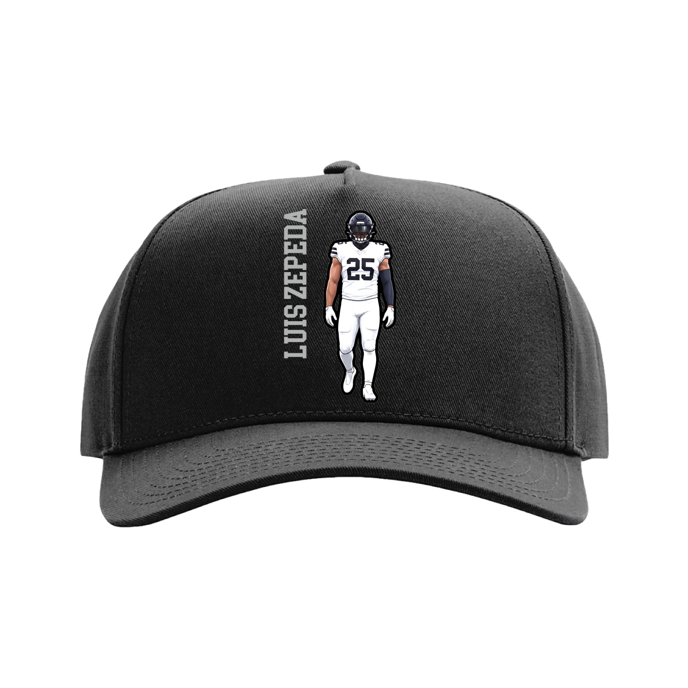 Full Fabric Five-Panel Champ Cap — Name Vertical in Black