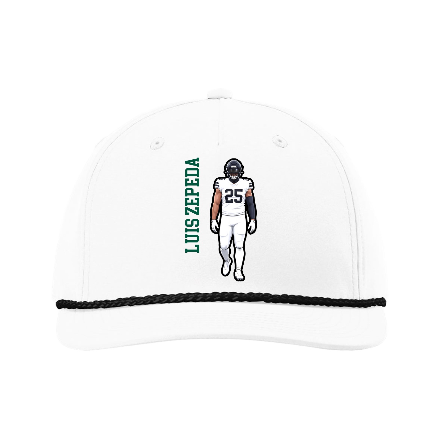 Five-Panel Classic Rope Cap — Name Vertical in White