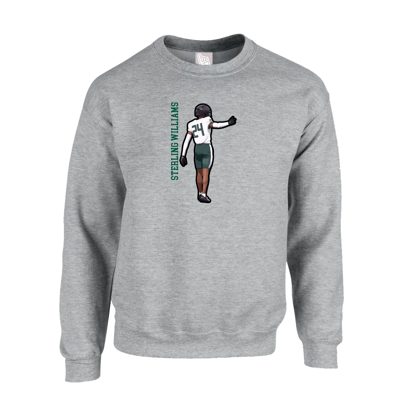 Fleece Crew — Name Vertical in Grey