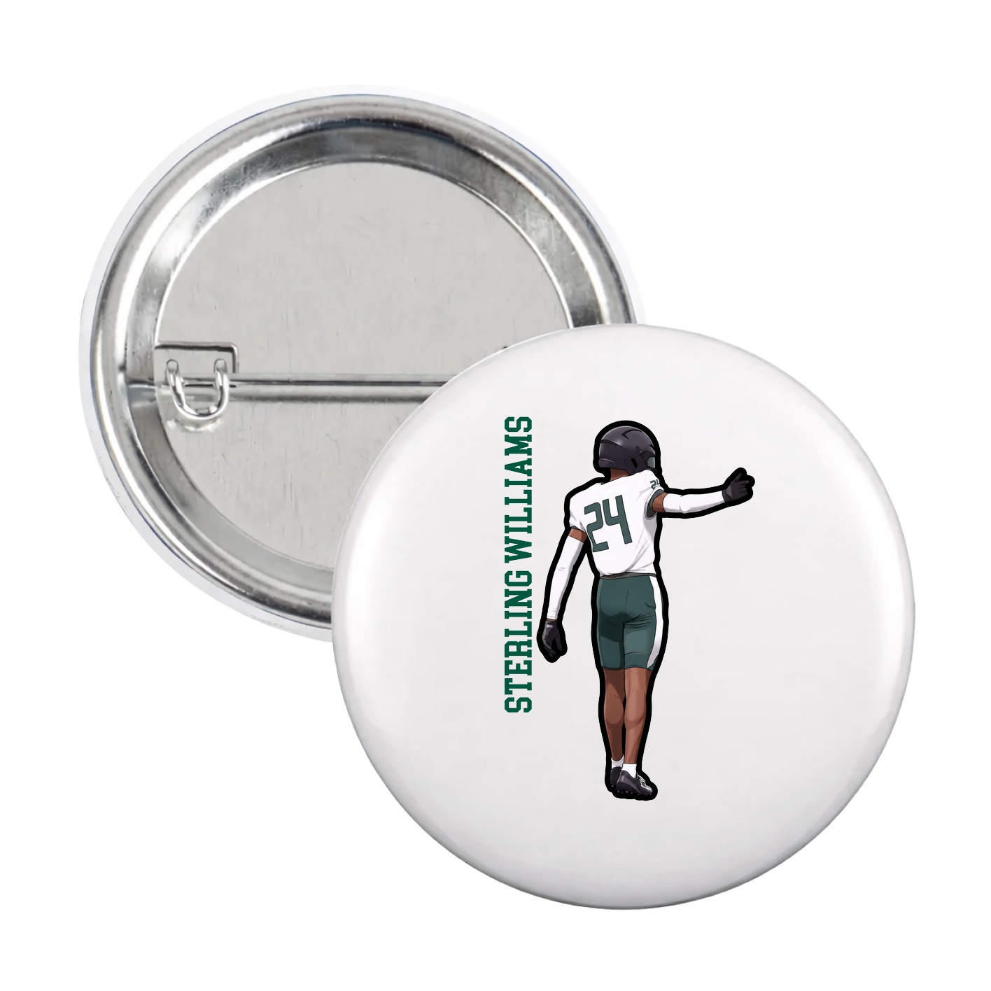 Game Day Button — Name Vertical in White
