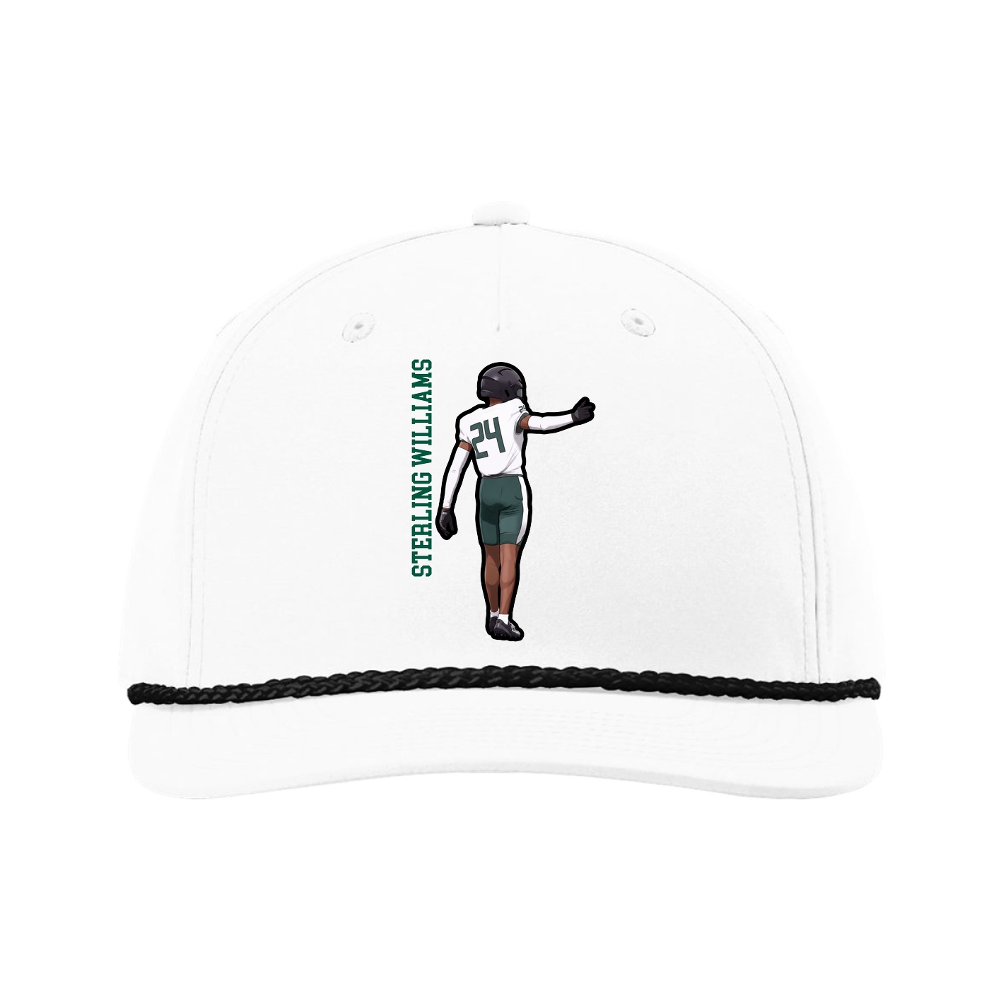 Five-Panel Classic Rope Cap — Name Vertical in White