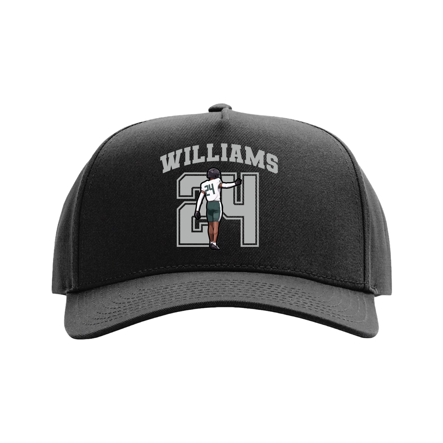 Full Fabric Five-Panel Champ Cap — Number in Black