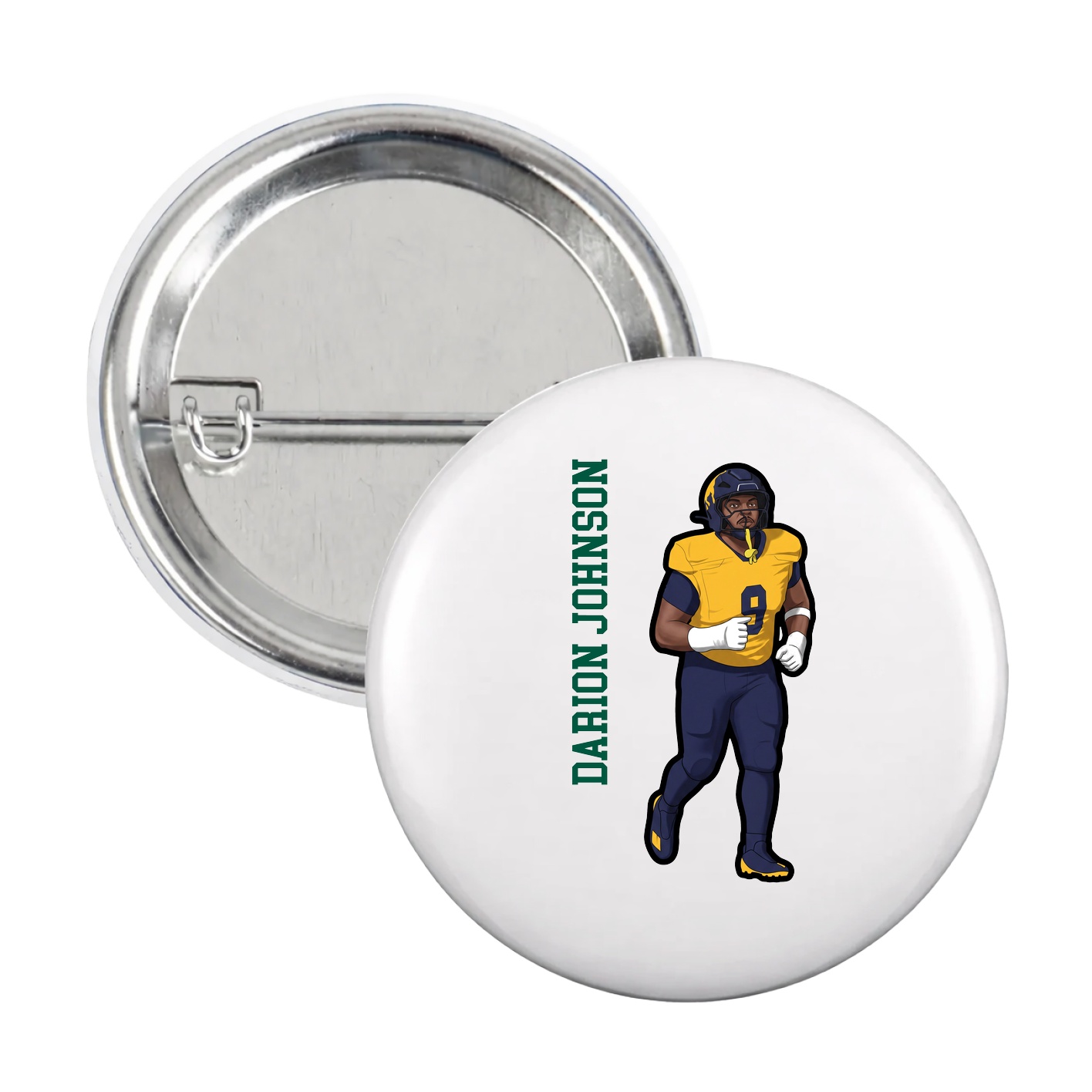 Game Day Button — Name Vertical in White