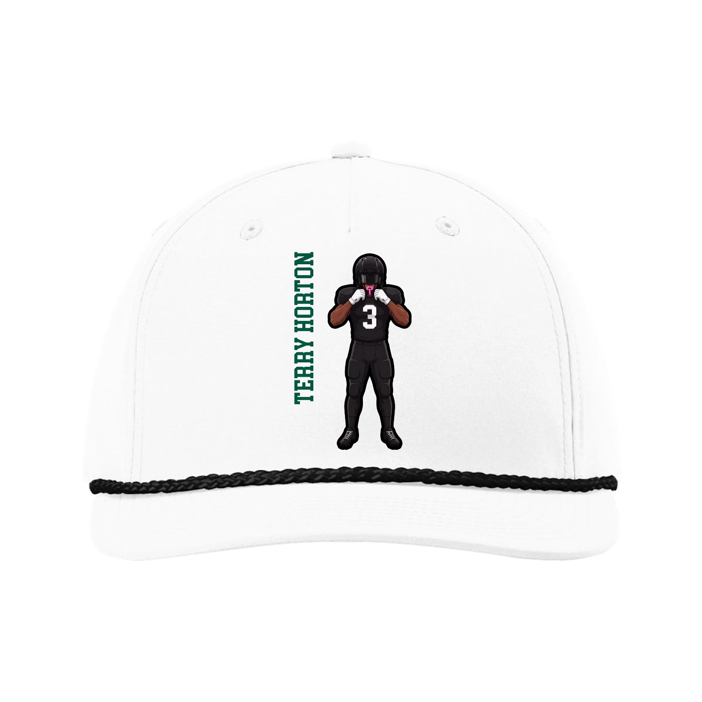 Five-Panel Classic Rope Cap — Name Vertical in White