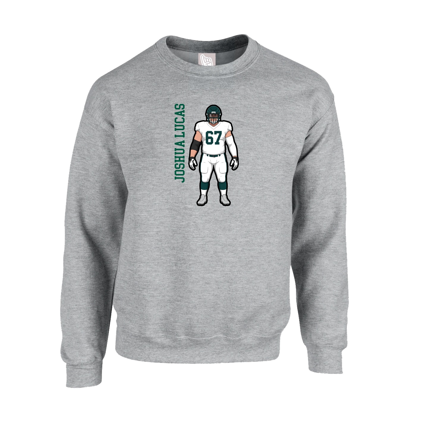 Fleece Crew — Name Vertical in Grey