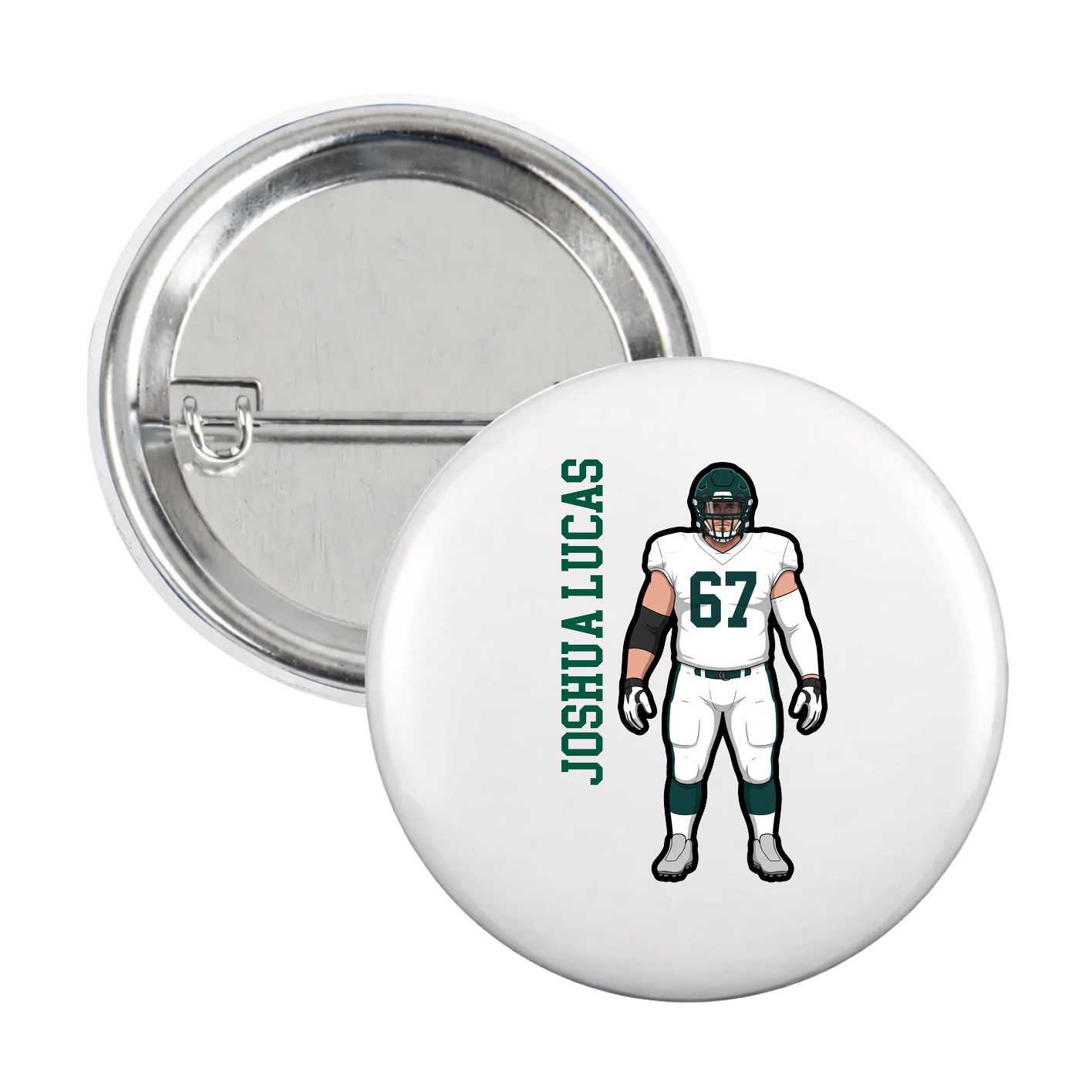Game Day Button — Name Vertical in White