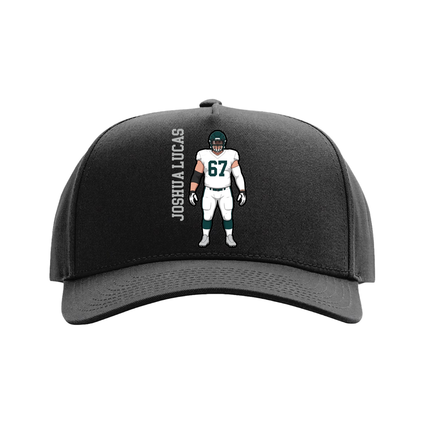 Full Fabric Five-Panel Champ Cap — Name Vertical in Black