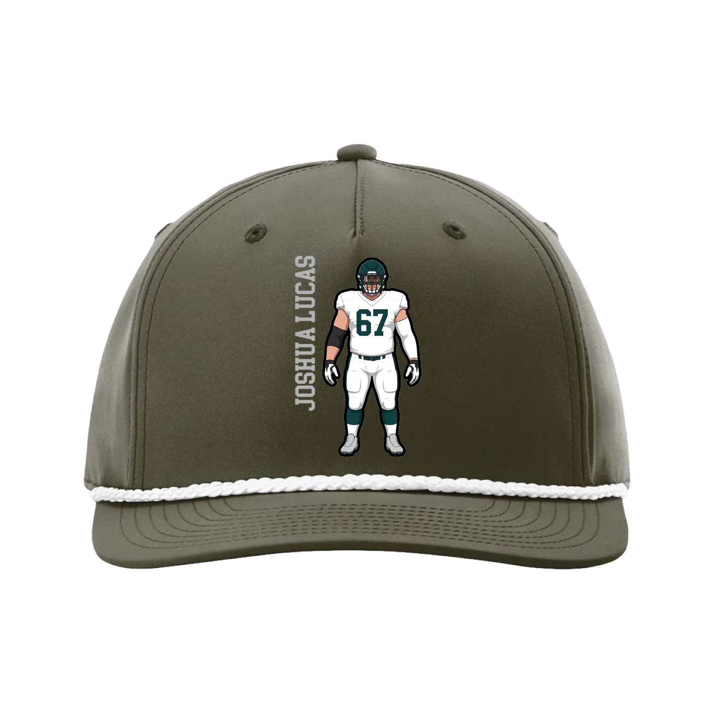 Five-Panel Classic Rope Cap — Name Vertical in Green