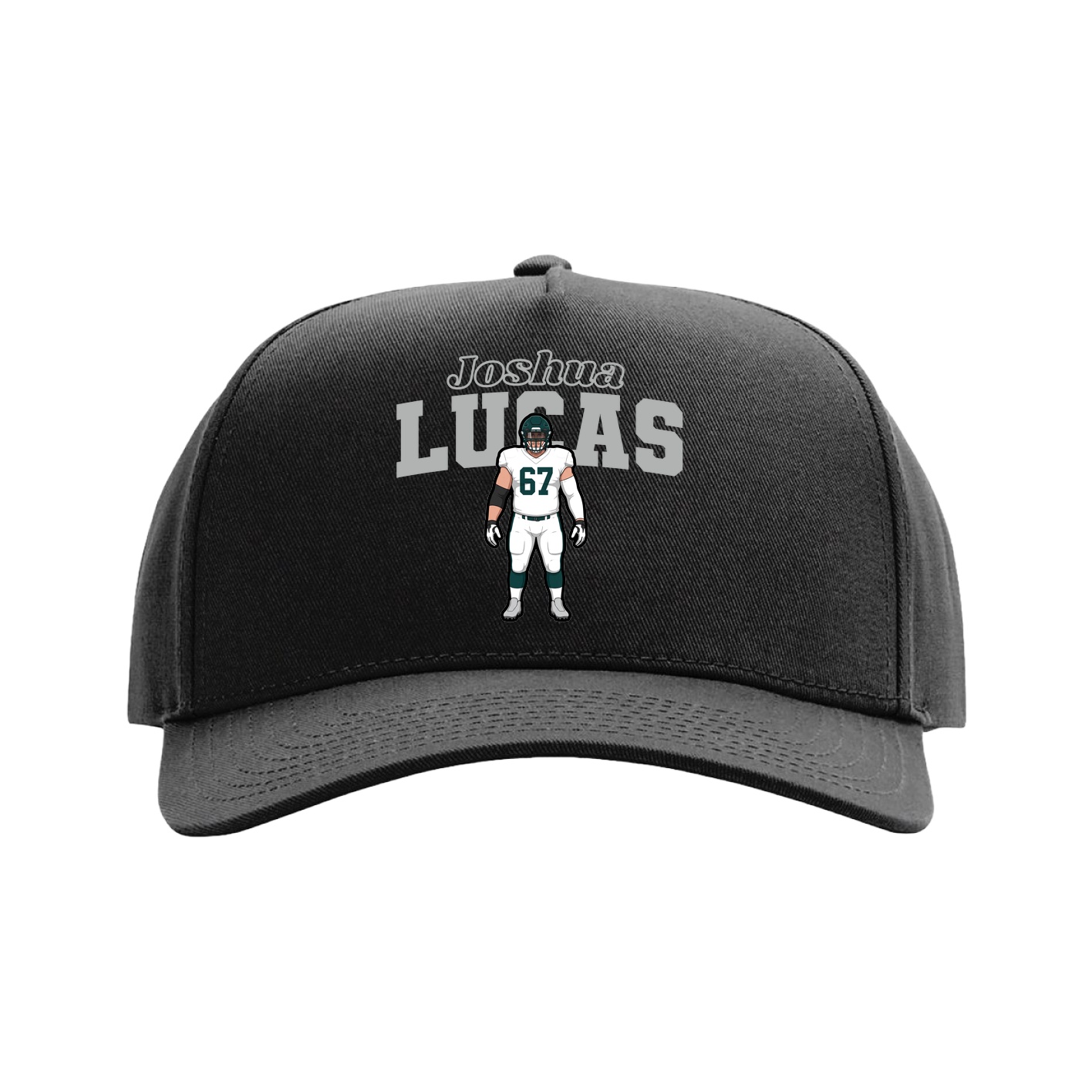 Full Fabric Five-Panel Champ Cap — Name Arch in Black