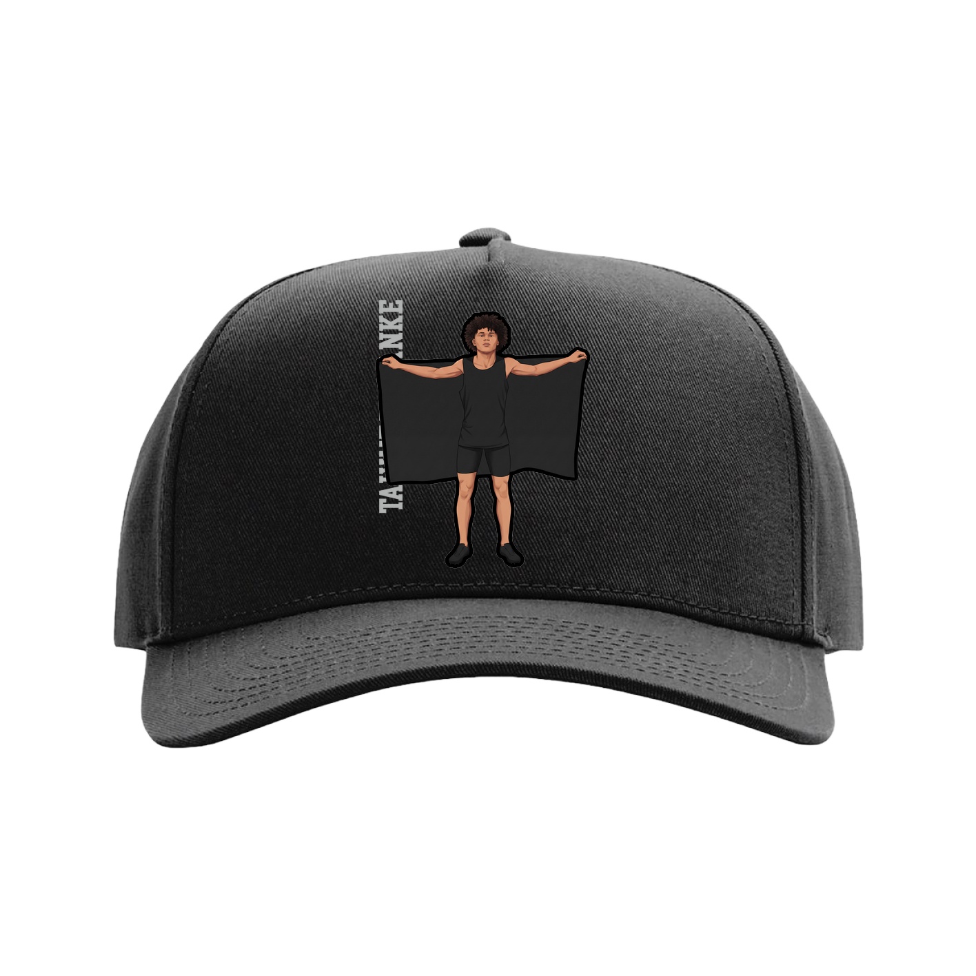Full Fabric Five-Panel Champ Cap — Name Vertical in Black