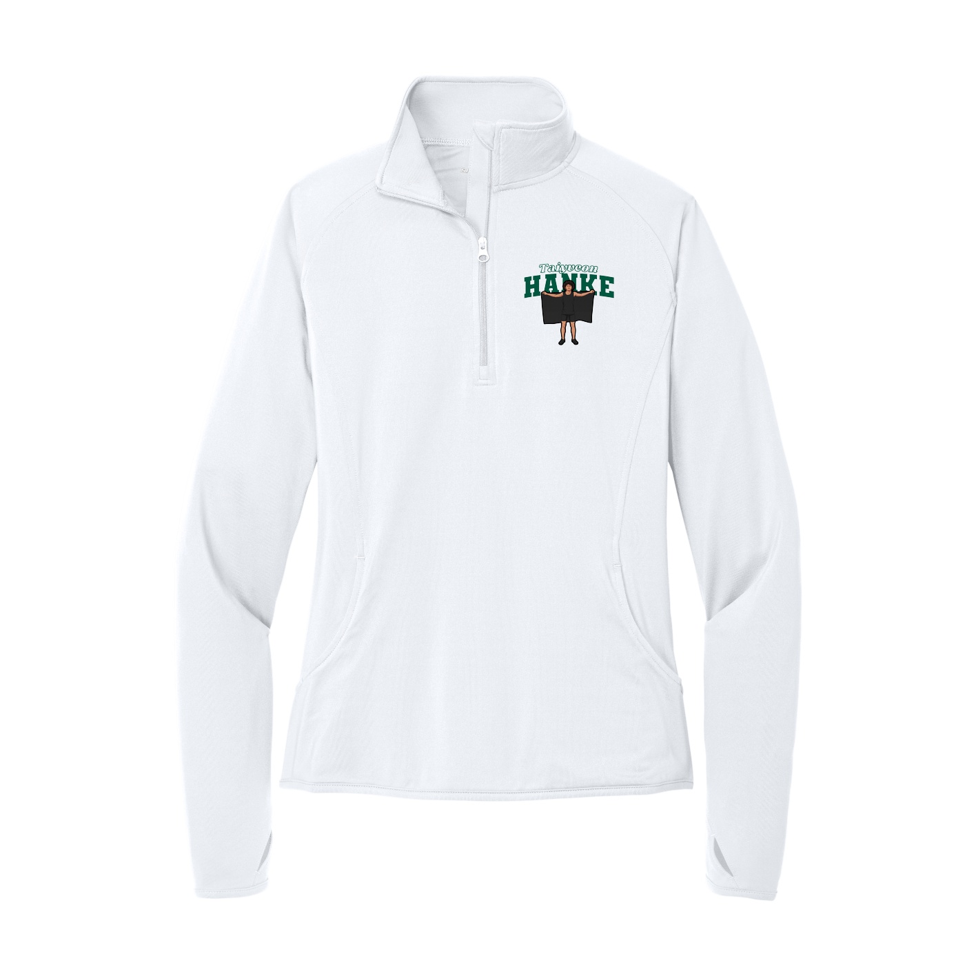 Women's Q-Zip Pullover — Name Arch in White