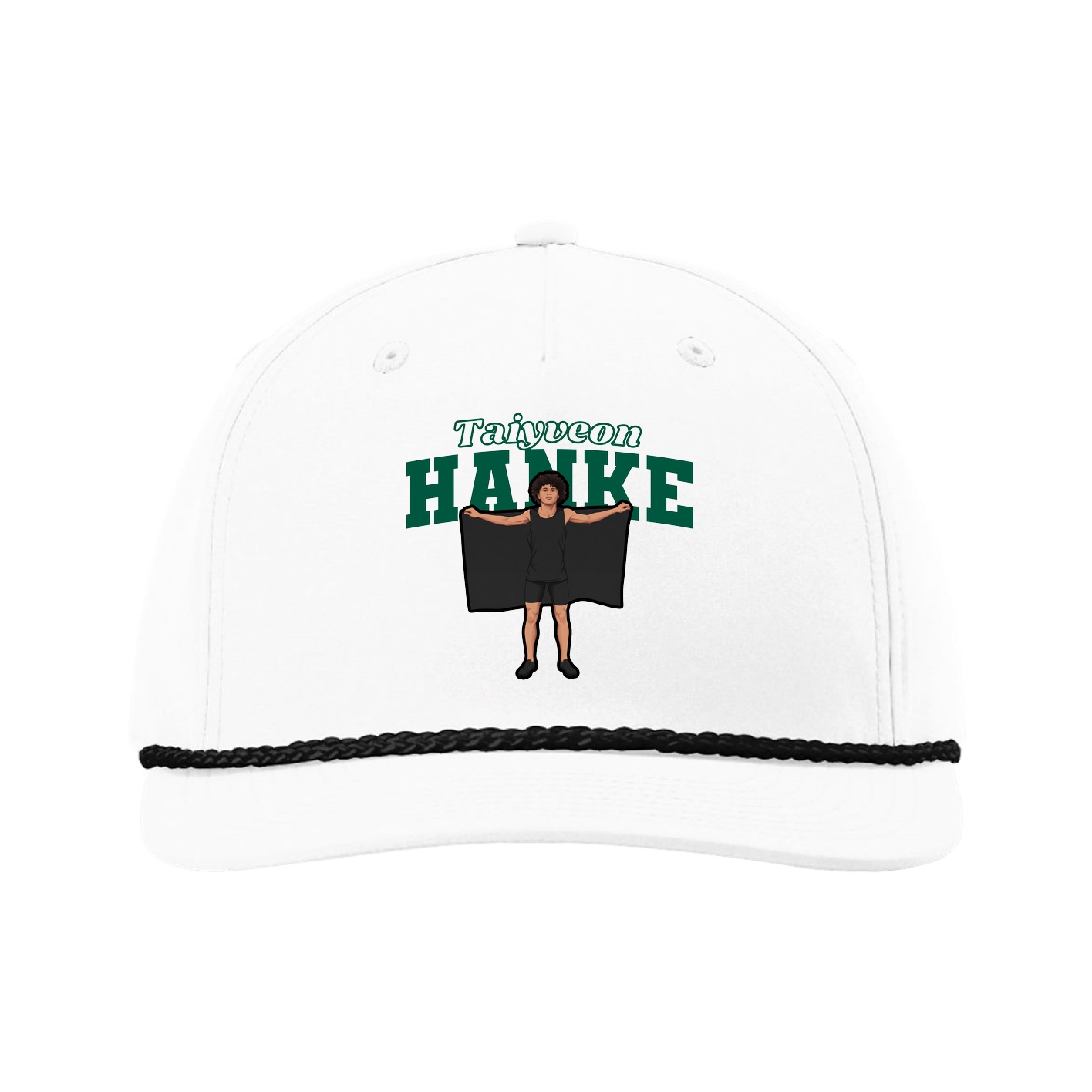Five-Panel Classic Rope Cap — Name Arch in White