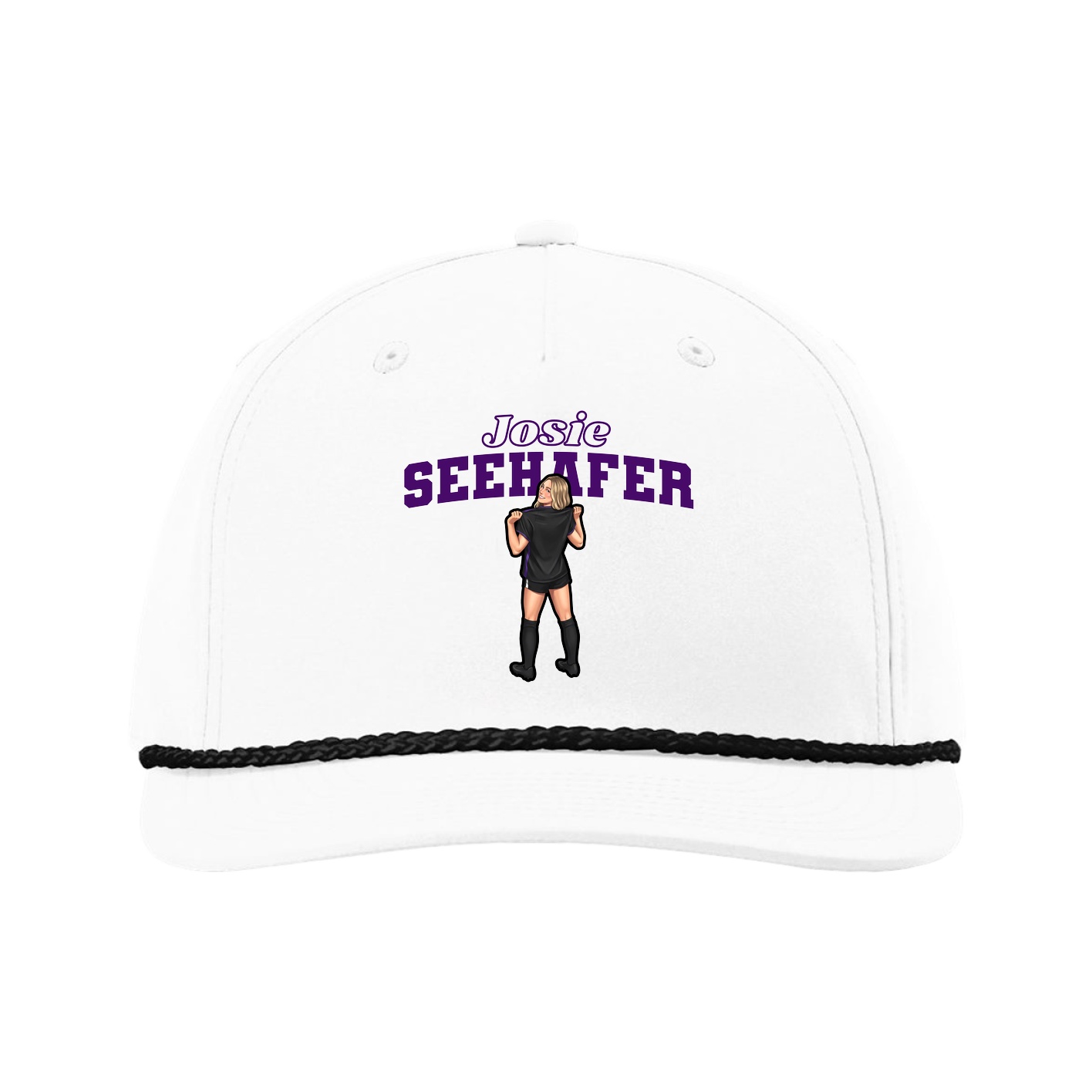 Five-Panel Classic Rope Cap — Name Arch in White