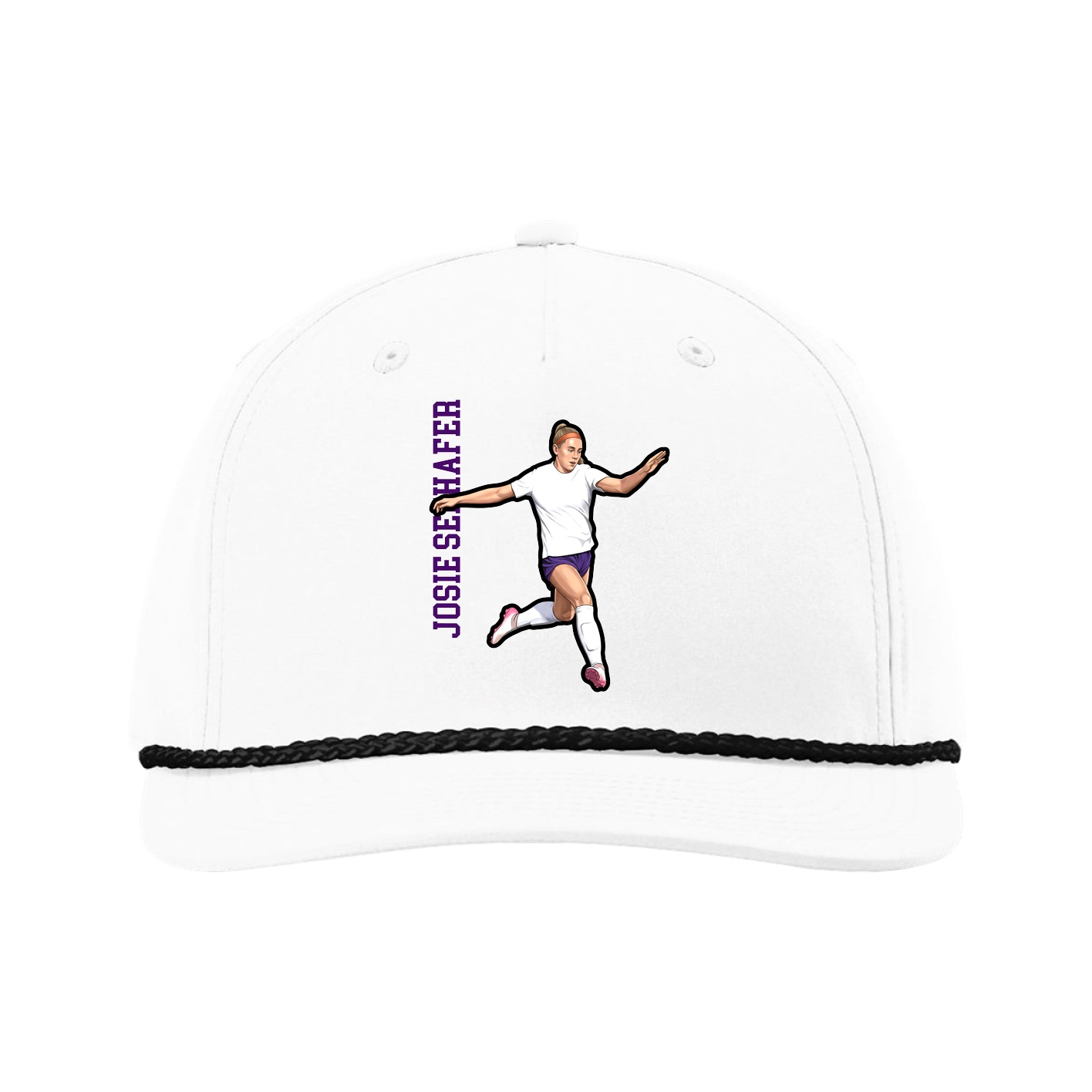 Five-Panel Classic Rope Cap — Name Vertical in White