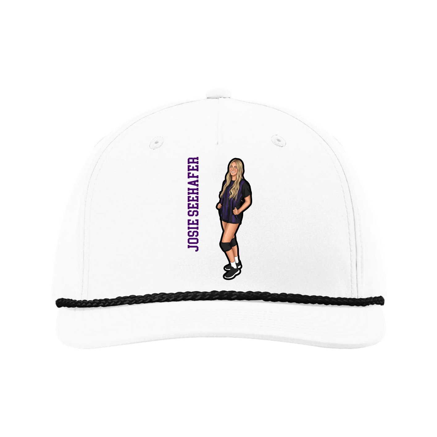 Five-Panel Classic Rope Cap — Name Vertical in White