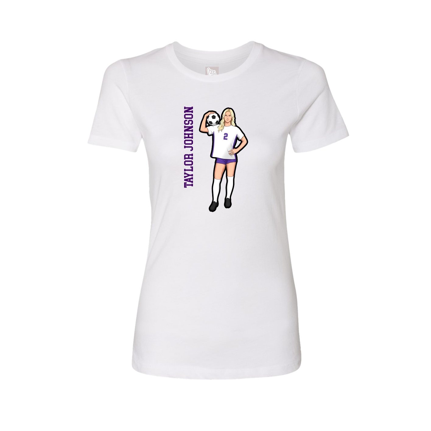 Fitted Women's Tee — Name Vertical in White