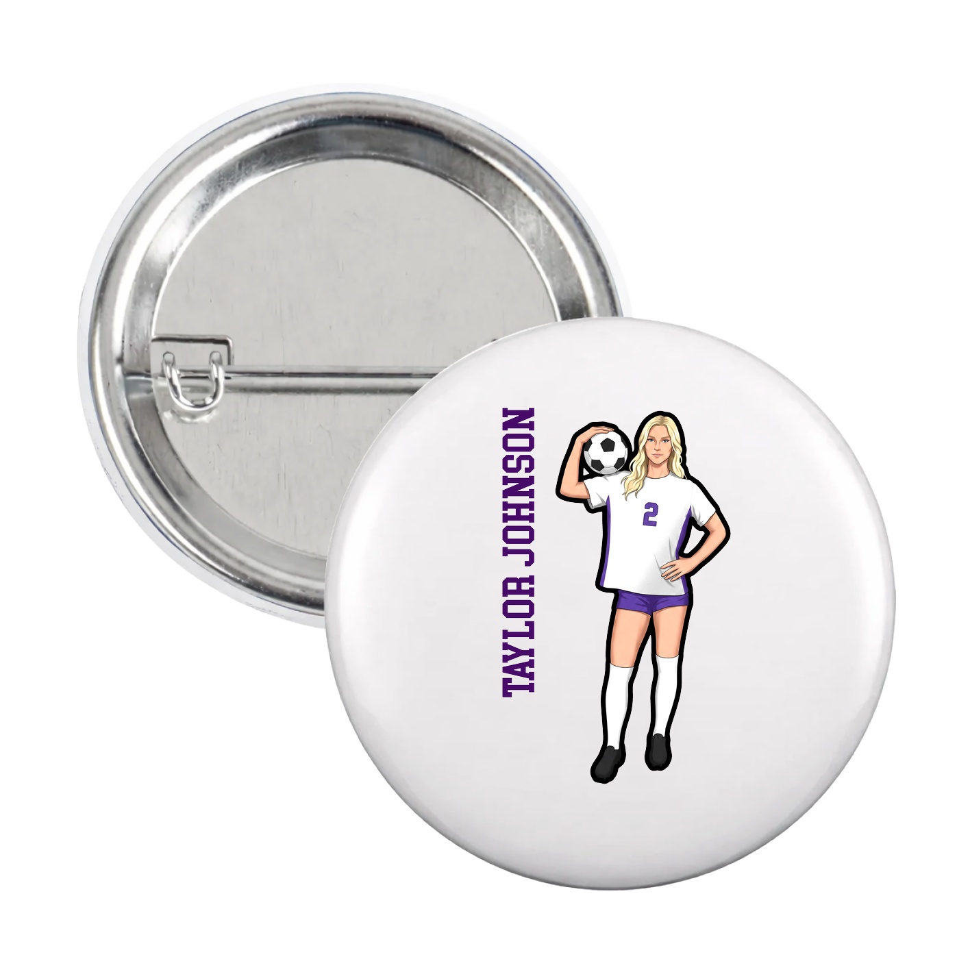 Game Day Button — Name Vertical in White