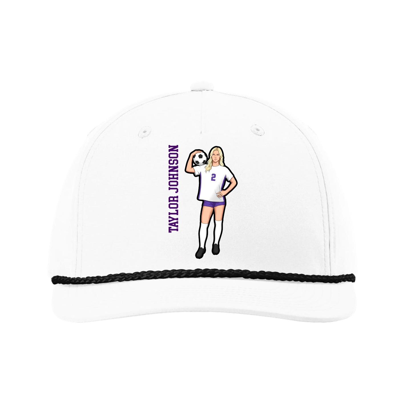 Five-Panel Classic Rope Cap — Name Vertical in White
