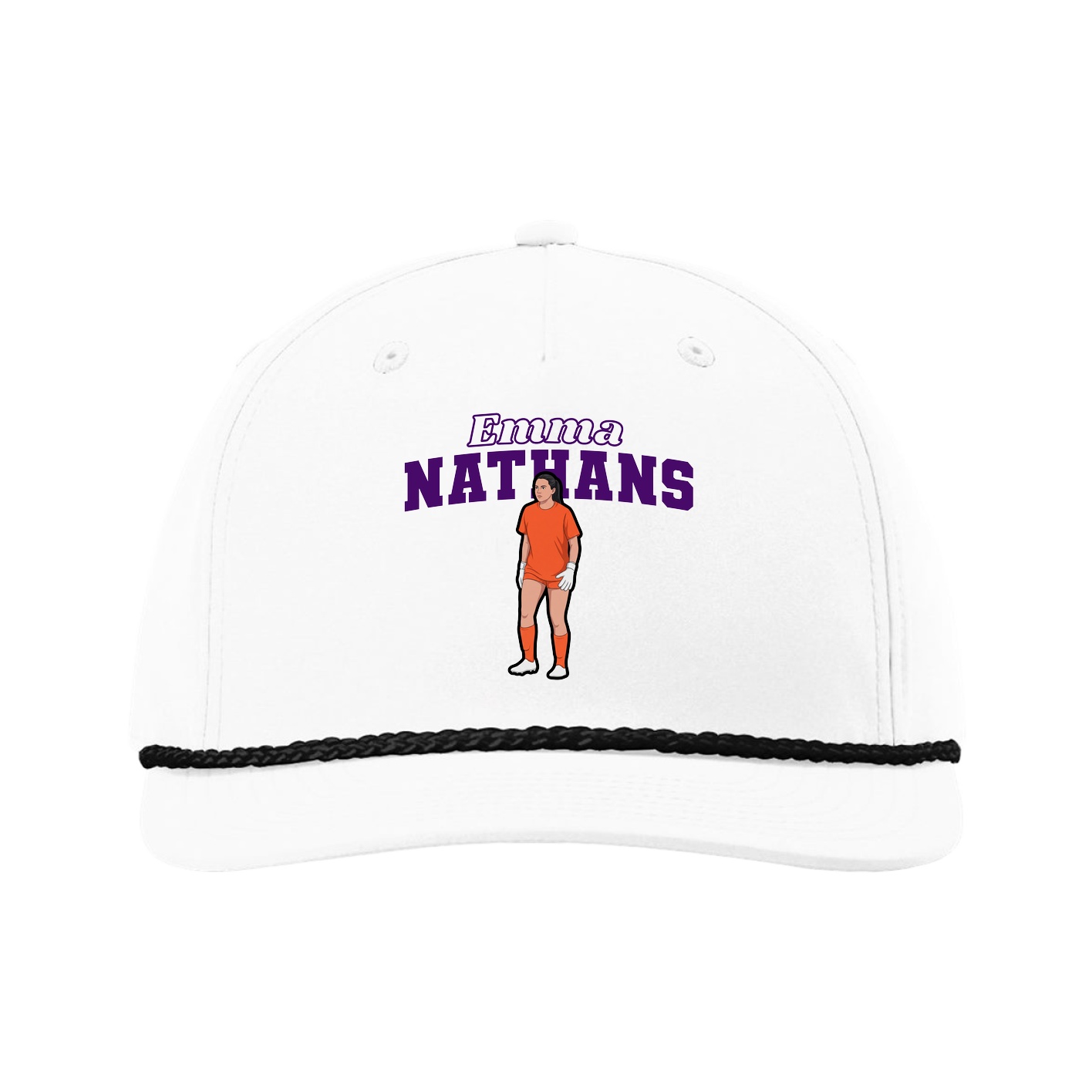 Five-Panel Classic Rope Cap — Name Arch in White