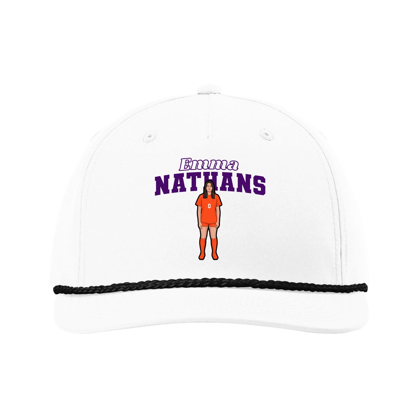 Five-Panel Classic Rope Cap — Name Arch in White
