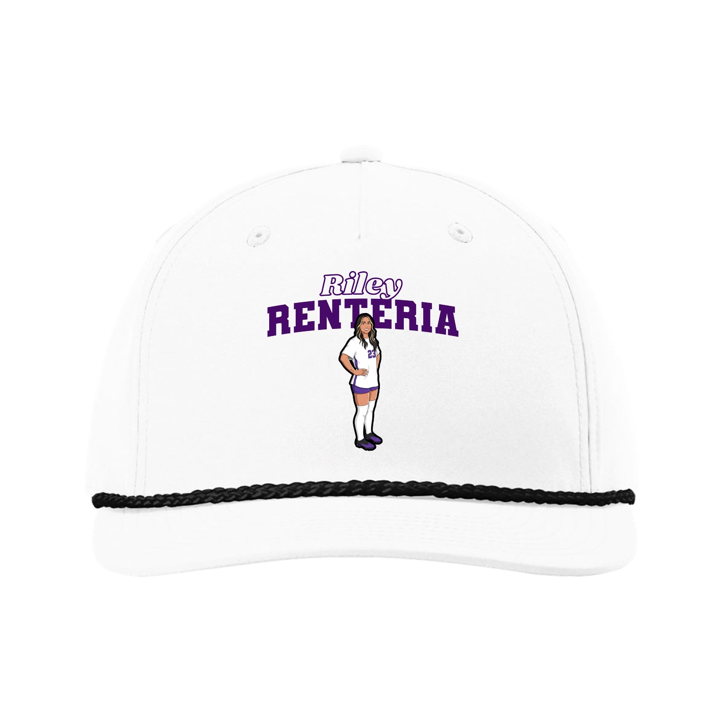 Five-Panel Classic Rope Cap — Name Arch in White