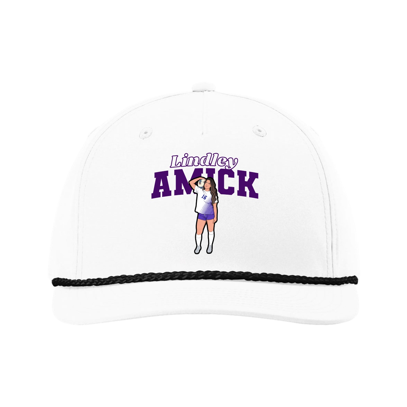 Five-Panel Classic Rope Cap — Name Arch in White