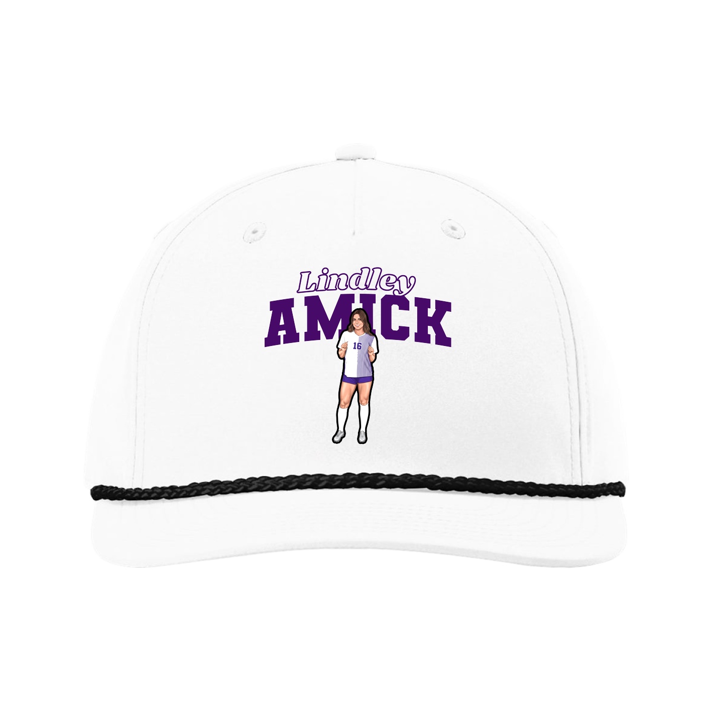 Five-Panel Classic Rope Cap — Name Arch in White