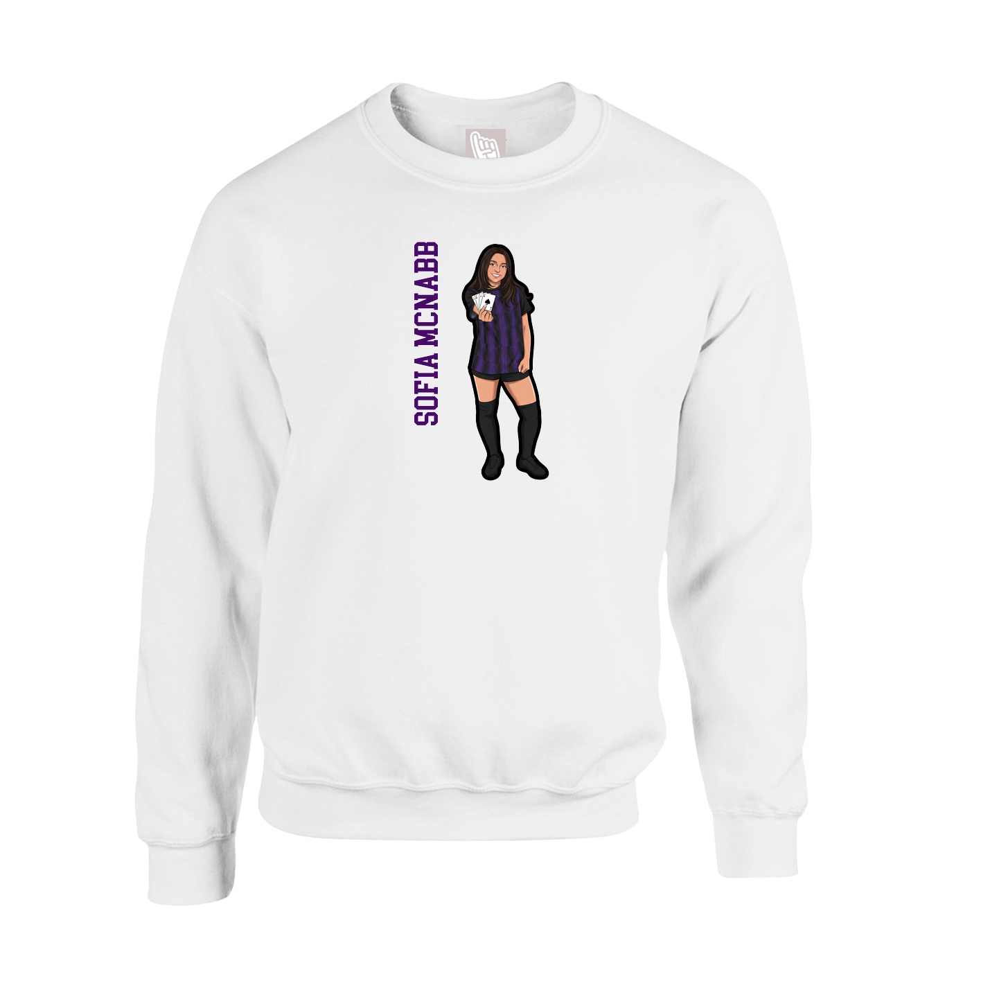 Fleece Crew — Name Vertical in White