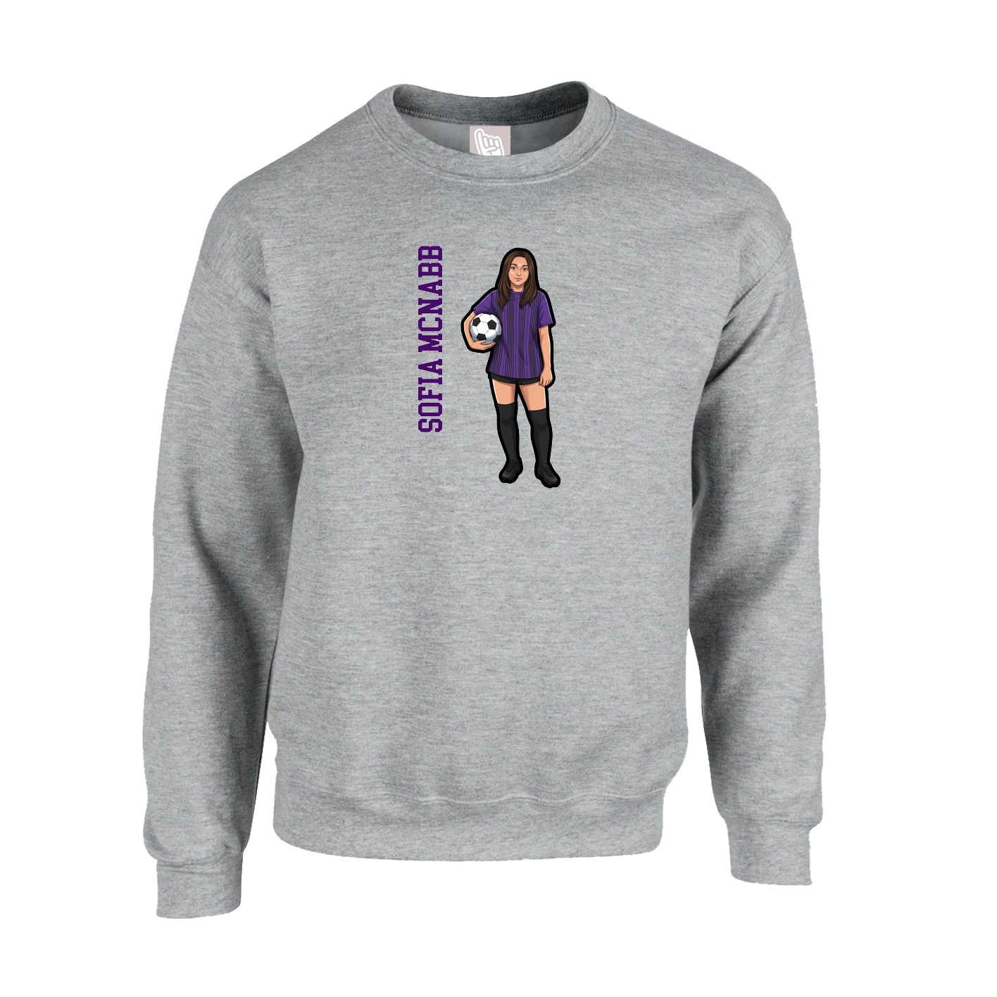 Fleece Crew — Name Vertical in Grey