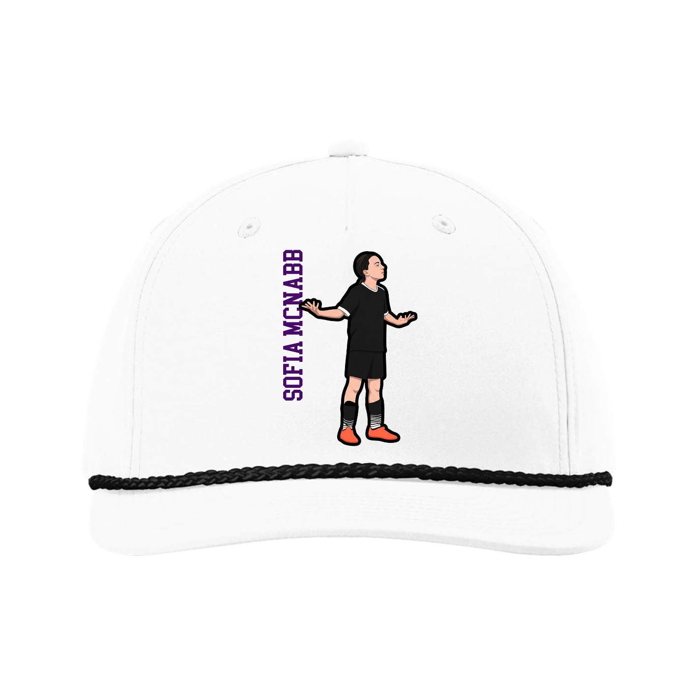Five-Panel Classic Rope Cap — Name Vertical in White