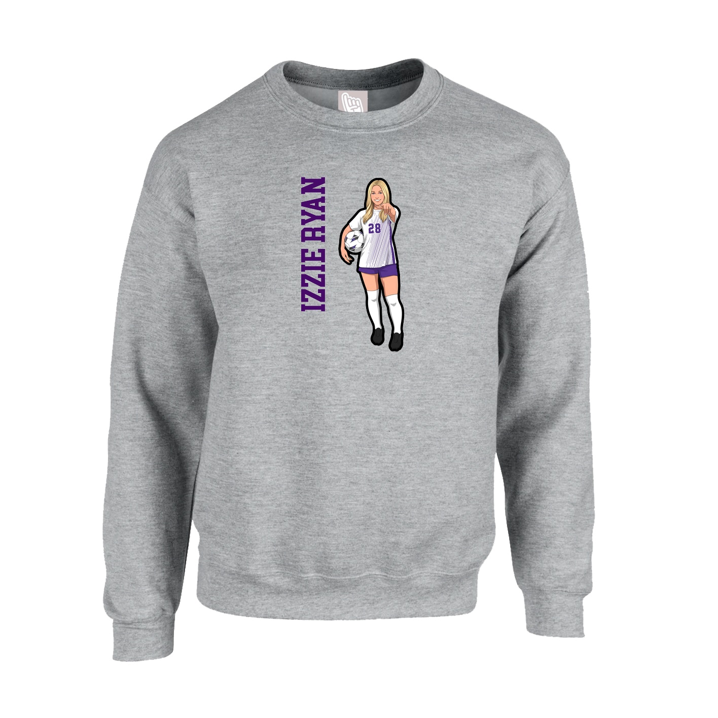 Fleece Crew — Name Vertical in Grey