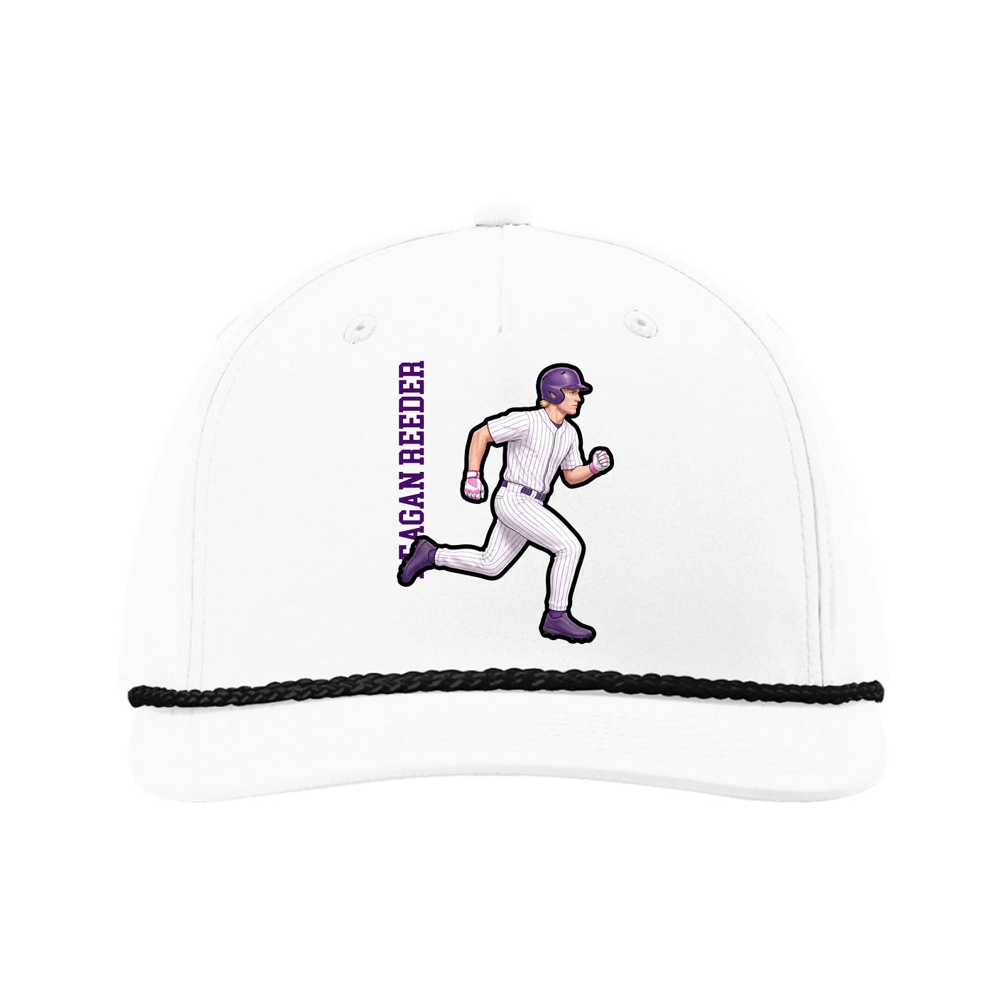 Five-Panel Classic Rope Cap — Name Vertical in White