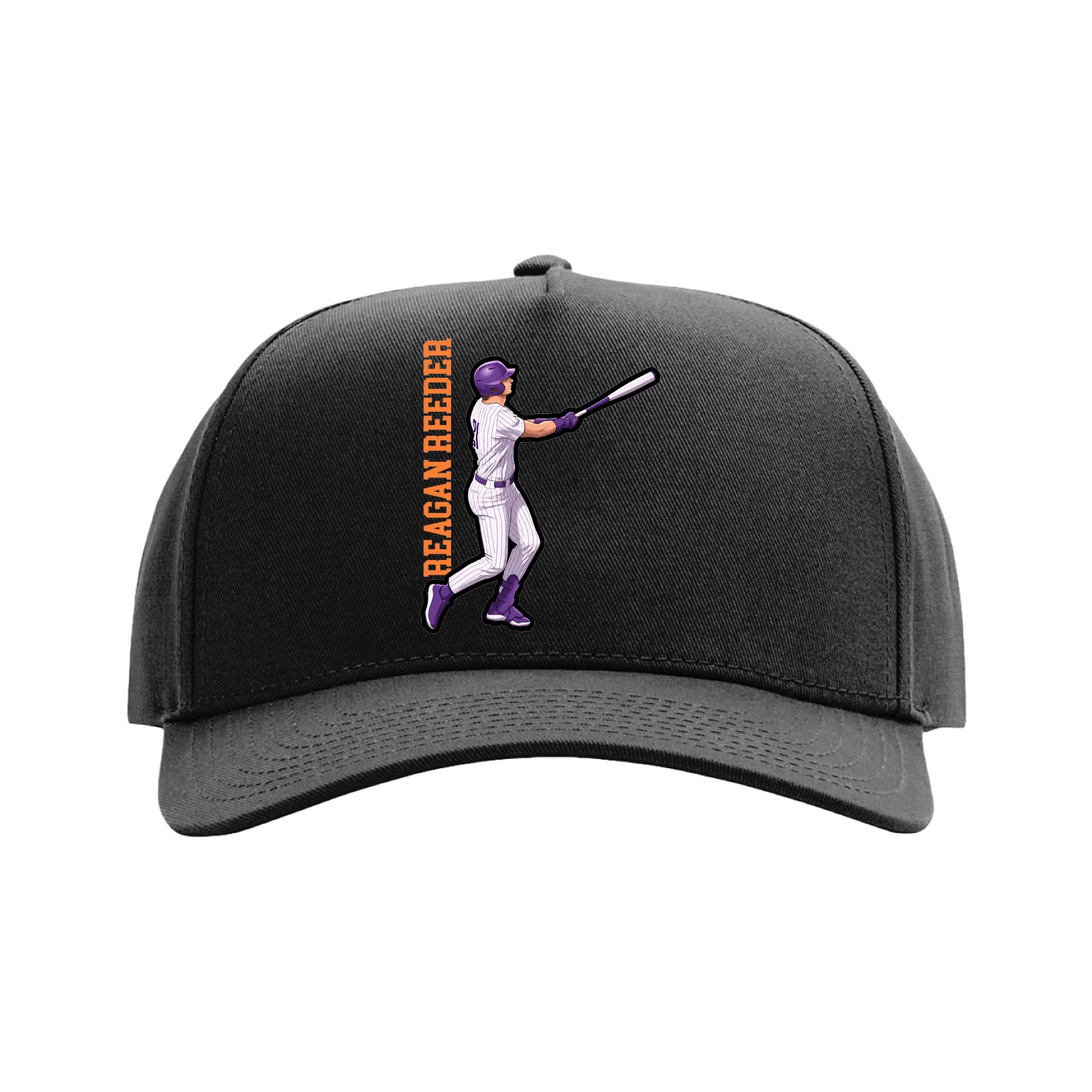 Full Fabric Five-Panel Champ Cap — Name Vertical in Black