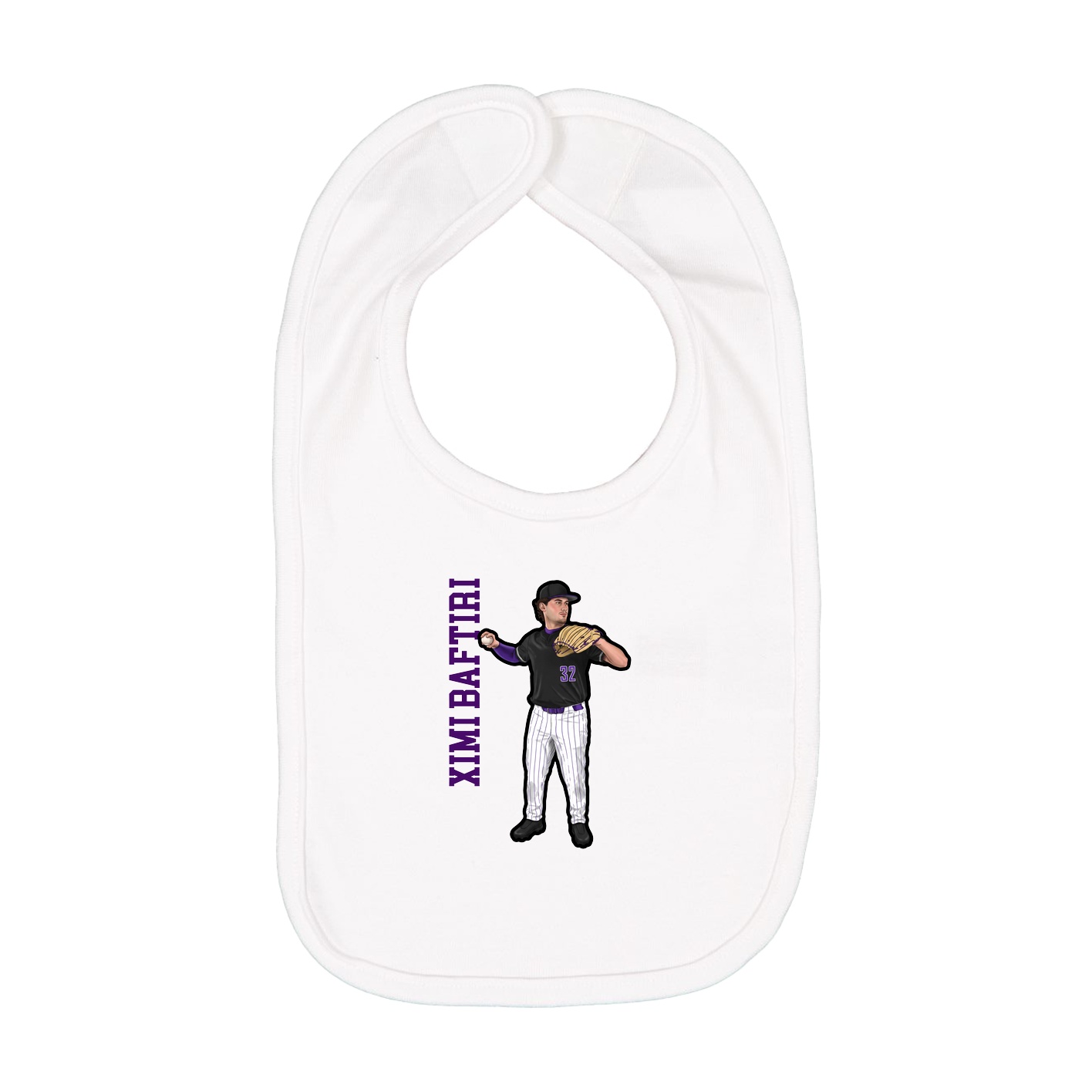 Infant Bib — Name Vertical in White