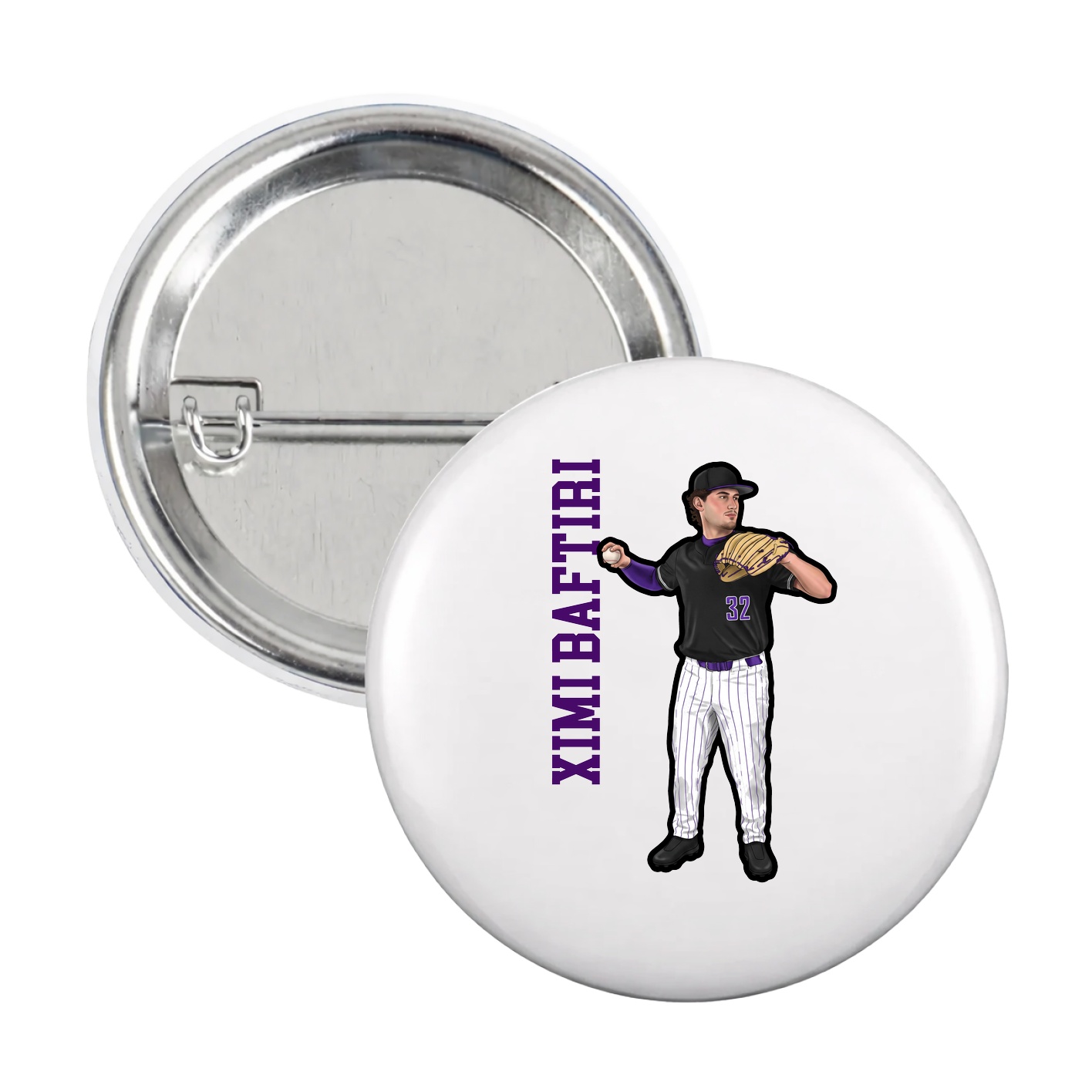 Game Day Button — Name Vertical in White