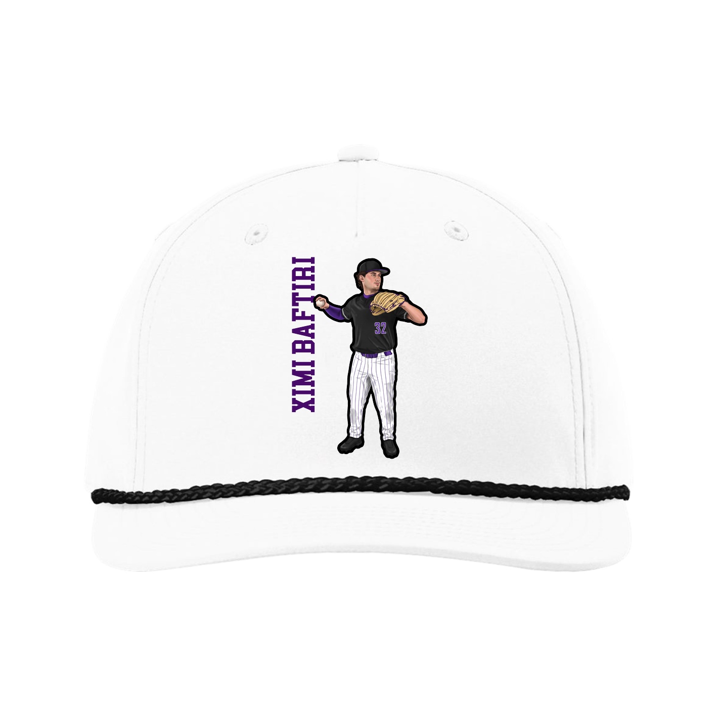 Five-Panel Classic Rope Cap — Name Vertical in White