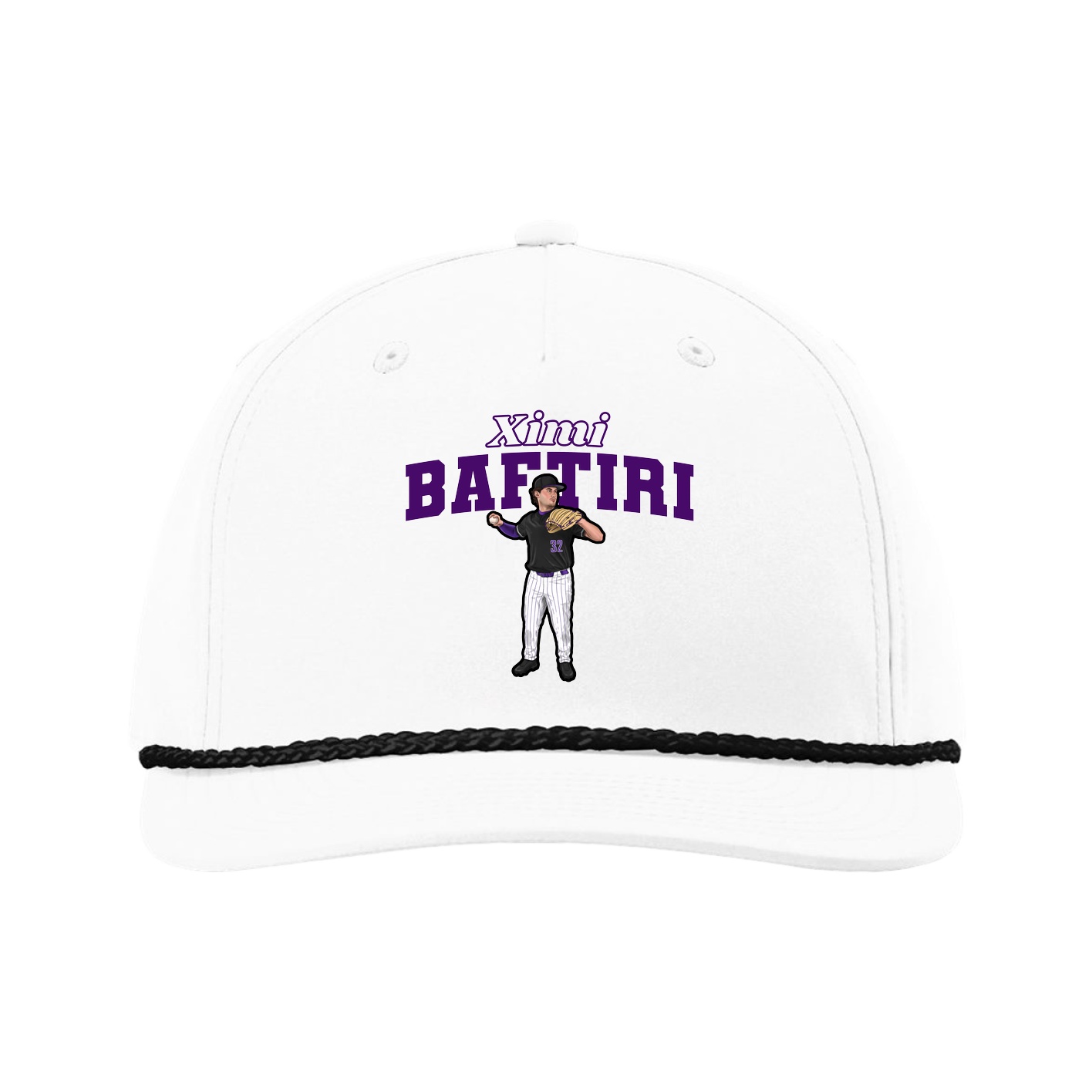 Five-Panel Classic Rope Cap — Name Arch in White