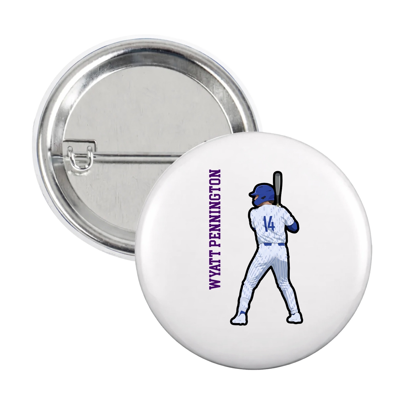 Game Day Button — Name Vertical in White