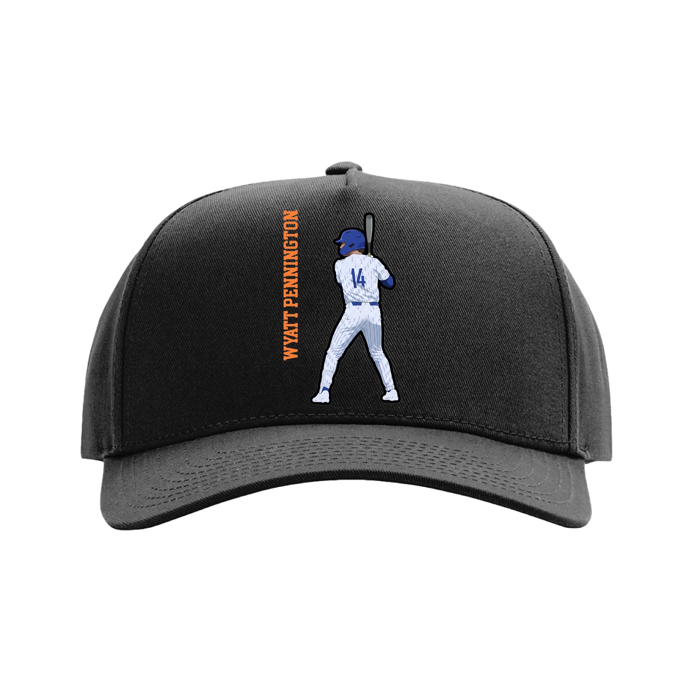 Full Fabric Five-Panel Champ Cap — Name Vertical in Black
