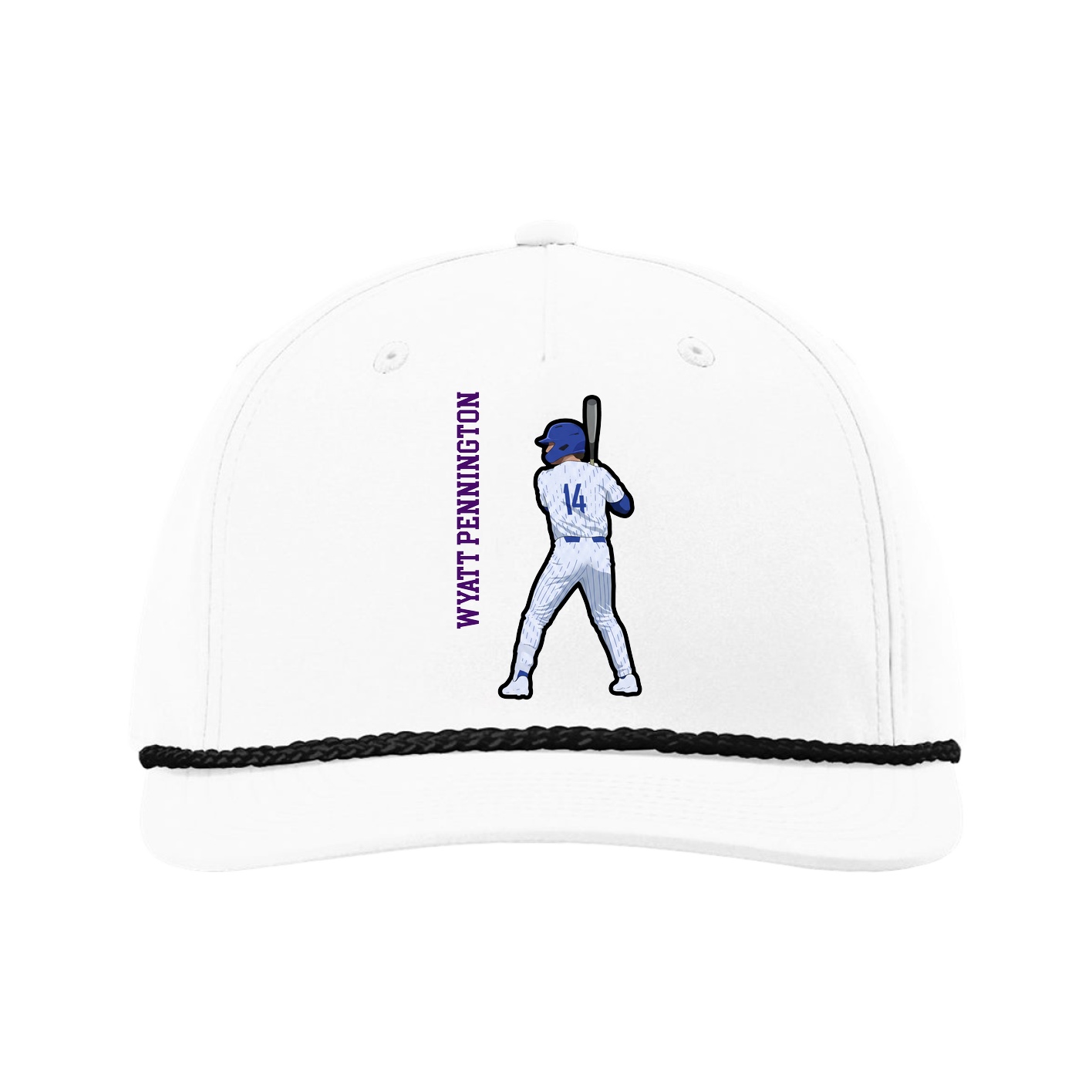 Five-Panel Classic Rope Cap — Name Vertical in White