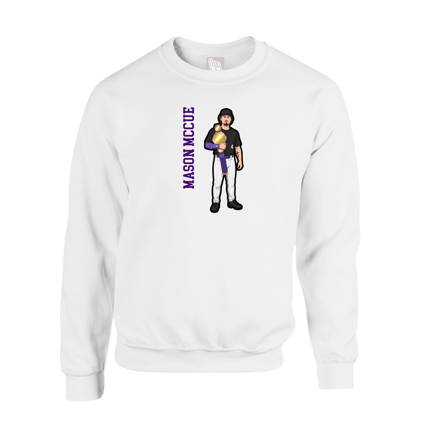 Fleece Crew — Name Vertical in White