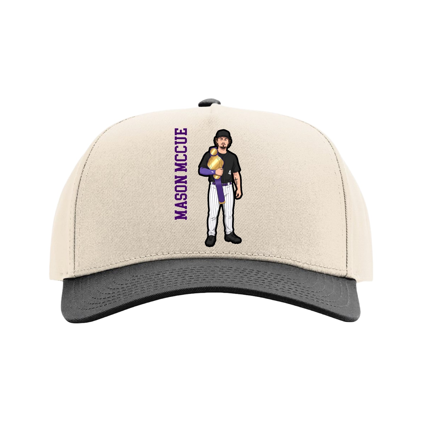 Full Fabric Five-Panel Champ Cap — Name Vertical in Cream/Black