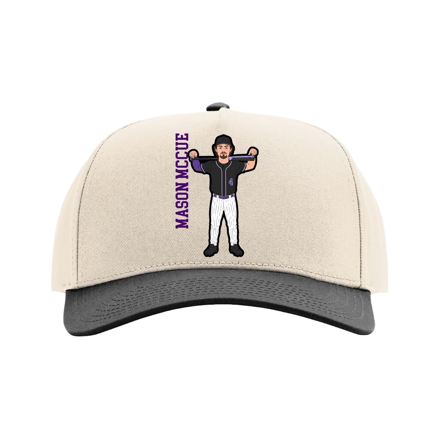 Full Fabric Five-Panel Champ Cap — Name Vertical in Cream/Black
