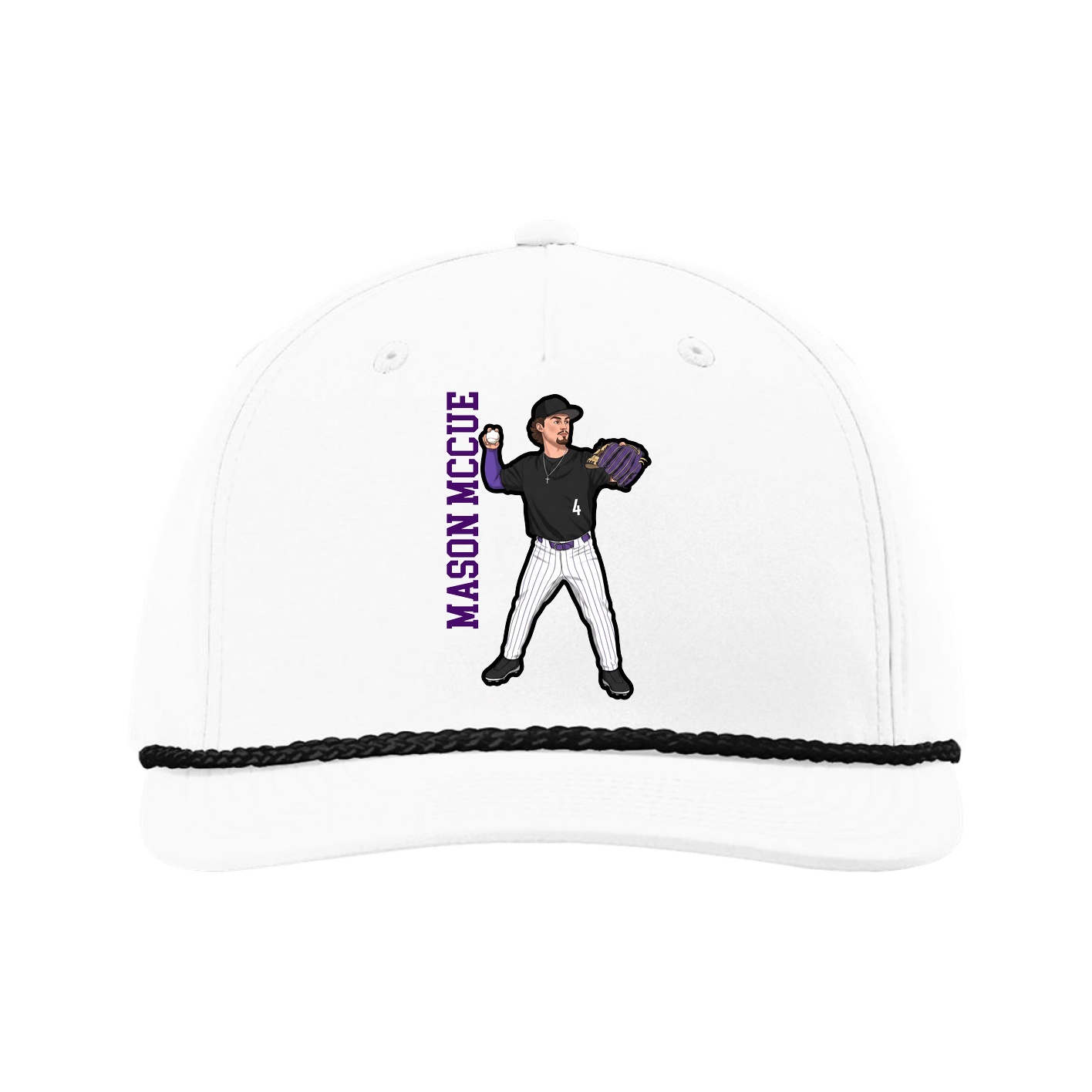 Five-Panel Classic Rope Cap — Name Vertical in White