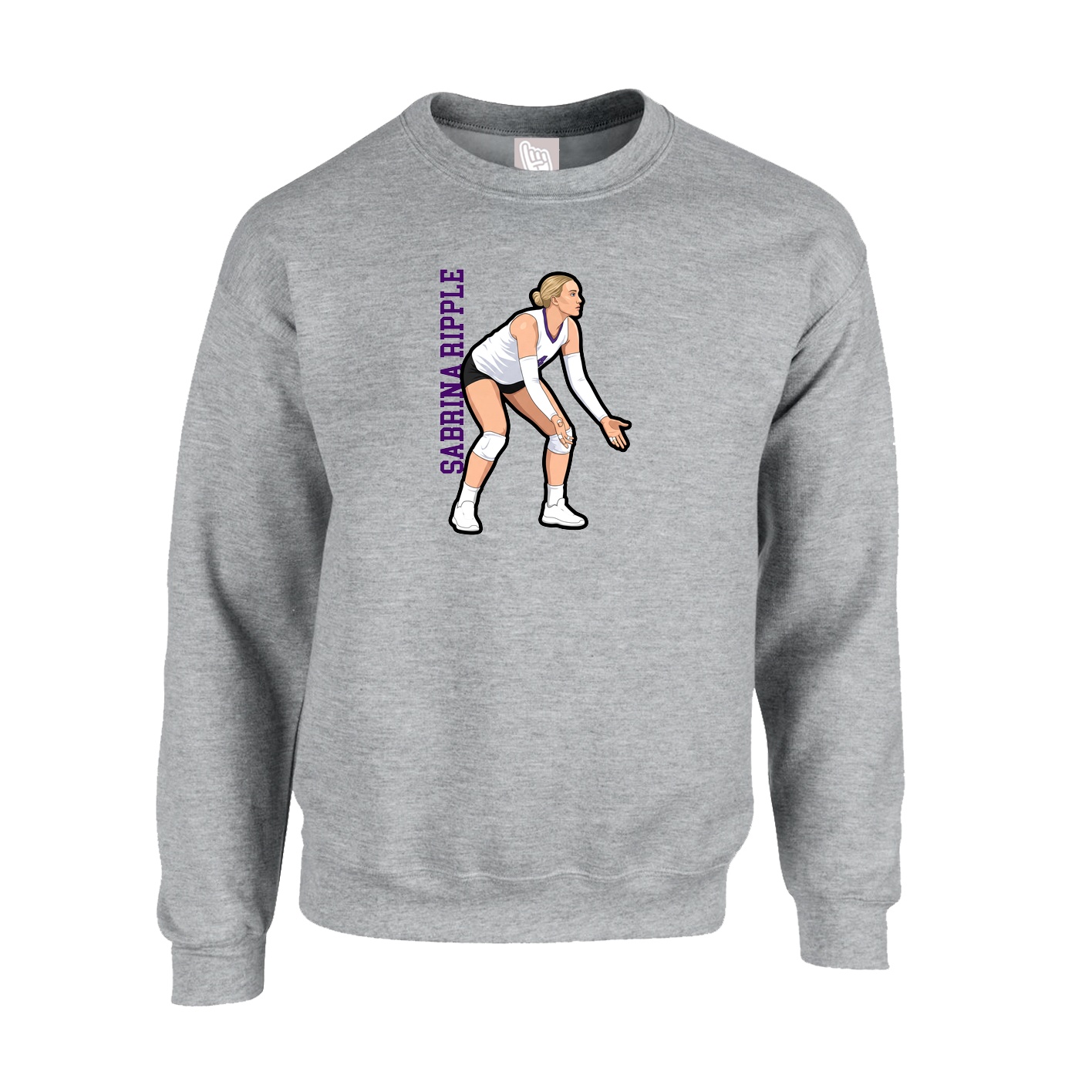 Fleece Crew — Name Vertical in Grey