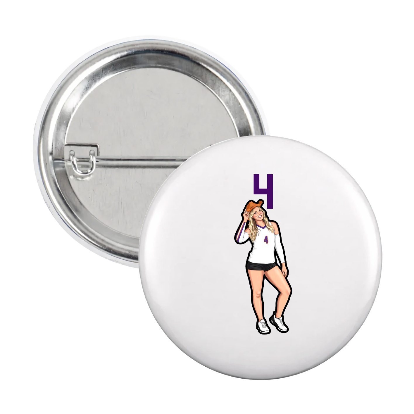 Game Day Button — Number Top in White